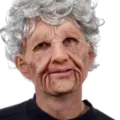 Realistic old person mask silicone aging face headgear grey curly hair Halloween party prop - New Old Grandmother