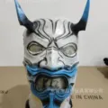 Japanese hannya ghost mask white and blue demon mask for halloween party cosplay props - Latex (White and Blue)