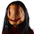 Halloween Horror Bloody Faceless Long Hair Ghost Mask Creepy Stitched Costume Party Prop - Stitched Ghost