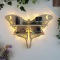 Houten maanslinder wandrek met LED achtergrondverlichting kristal display plank - Houtkleur Mot
