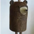 Rustic handmade bear wind chime, vintage resin or wooden animal garden hanging pendant decoration. - 6
