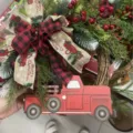 Ghirlanda di Natale con camion rosso e fiocco a quadri per decorazione della porta - Ghirlanda con camion di Natale