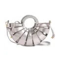 Bolso de mano semicírculo metálico plateado, bolso cruzado elegante para diario. - Plateado