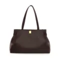 Dunkelbraune Shopper Tasche aus Narbenleder mit Schulterriemen, elegante Alltagstasche. - Kaffeebraun