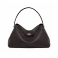 Elegante bolso de mano de cuero granulado marrón oscuro con asa y cierre de giro. - ébano
