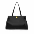 Schwarze Shopper Handtasche aus Leder mit Lychee-Muster, große Pendler Schultertasche. - Schwarz