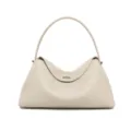 Bolso de hombro de cuero beige con asa superior y cierre de pestillo, elegante y chic. - Blanco Roto