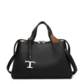 Bolso de mano negro de piel con textura, elegante bolso grande tipo tote de trabajo. - Negro