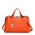 Bolso de mano de cuero granulado naranja, gran bolso tote elegante con dije de metal. - Naranja