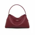 Elegante bolso de hombro de cuero granulado rojo para mujer, bolso espacioso de trabajo. - Burdeos
