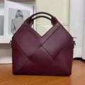 Μπορντό υφαντή δερμάτινη τσάντα tote, κομψή μεγάλη γυναικεία τσάντα χειρός παραλλαγή. - Μπορντό