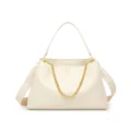 Bolso de hombro de cuero blanco marfil con cadena dorada y logo V, gran capacidad. - Blanco Roto