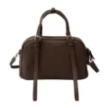 Bolso de mano de cuero marrón oscuro para mujer, elegante bolso cruzado con correas. - Chocolate