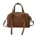 Bolso de mano marrón de piel PU para mujer, bandolera informal con asas y correas elegantes. - Marrón
