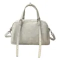 Bolso de mano blanco de cuero suave para mujer, bolso bandolera casual con asas superiores. - Blanco Roto