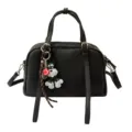 Black soft leather handbag for women, versatile top handle shoulder bag with cute dog charm. - Black (With Charm)