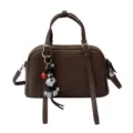 Brown leather handbag with cute dog pendant, stylish retro brown crossbody shoulder bag. - Chocolate Color (With Pendant)