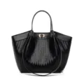 Elegante bolso tote tejido negro para mujer, bolso de estilo francés elegante con cierre metálico. - Negro