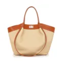 Bolso tote tejido elegante para mujer, bolso de mano estilo francés con detalles en cuero. - Beige y Marrón