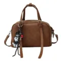 Brown leather handbag for women, stylish crossbody bag with cute dog pendant, casual daily use. - Tan (With Pendant)