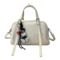 White soft leather handbag women crossbody tote bag with cute dog pendant accessory - Off-White (With Charm)