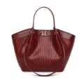 Elegante borsa tote intrecciata in pelle rosso scuro da donna, borsa da lavoro chic. - Borgogna