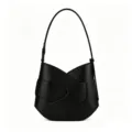 Elegante bolso de hombro de cuero negro con diseño de nudo único, bolso diario chic y espacioso. - Negro