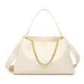 Bolso tote de cuero blanco para mujer, elegante bolso de mano grande con cadena dorada. - Blanco Roto