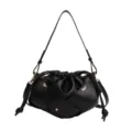 Bolso de hombro de cuero PU negro para mujer, elegante bolso cruzado tejido con cordón. - Negro