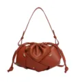 Brown woven leather shoulder bag, stylish dumpling crossbody bag for women daily commute. - Brown