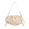 Beige woven cloud shoulder bag, stylish crossbody bag for women, chic daily casual purse. - White