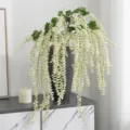 Arreglo floral de planta artificial colgante con jarrón negro para decoración interior - Blanco