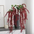 Planta artificial de bayas rojas colgantes arreglo floral para decoración del hogar vaso. - Rojo