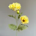 Artificial poppy flower yellow silk floral arrangement home decor faux botanical stem piece - Beige