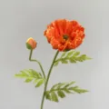 Artificial poppy flower single stem orange fake plant for home decor floral arrangement vase - Orange