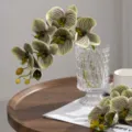 Τeχνητή ορχιδέα Phalaenopsis πράσινο ριγέ PU λουλούδι με γυάλινο βάζο για διακόσμηση σπιτιού - Πράσινο Ξωτικό