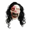 Halloween scary bloody zombie mask with long black hair creepy cosplay costume prop - Cyclops Ghost