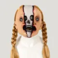 Halloween scary split face skull twin ponytails doll mask creepy cosplay party props costume accessories - Split Face Skull Girl