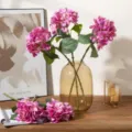Pink artificial hydrangea flower branch, realistic 3D silk floral decor for home wedding. - Deep Pink