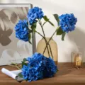 Blue artificial hydrangea flower bouquet for home decor and wedding party arrangement. - Dark Blue