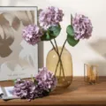 Artificial hydrangea silk flowers large stem faux floral home decor wedding arrangement - Light Autumn Purple