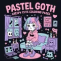 Pastel goth coloring book page featuring a cute gothic girl, perfect for relaxing creative art. - 60 Pages Dark Goth Lolita