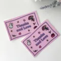 Detailed view of pink Mother's Day greeting card with rabbit and flower print, gift wrap. - 30 Sheets / Thanks and Love