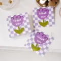 Biglietti di auguri di ringraziamento con tulipani a quadretti viola oggetti di scena - Stile D 6*6cm (50 Pezzi/Confezione)