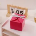 Pink paper gift box with silver ribbon for wedding birthday party candy packaging sweet present - 9*9*8cm (With Ribbon) / Rose Red