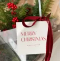 Carte de vœux de Noël étiquette cadeau avec ruban de velours et détail de bouquet. - 50 Pièces/Paquet / Blanc