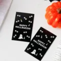Halloween greeting cards with spooky ghost and eye patterns, perfect for holiday messages. - Black Vertical / 30 Sheets