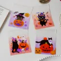 Halloween transparent self-sealing bags 4-pack cute cartoon black cat pumpkin cookie gift packaging - 4 Patterns Mixed / 100 Pieces/Pack (10*10+3cm)