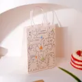 Cute birthday gift paper bag with hand-drawn cartoon dogs and pink handles for party. - Line Dog / 15*21*8cm