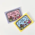 Stamp shaped birthday greeting cards featuring cute cartoon bear and rabbit design for gifts. - Purple / 30 Packs